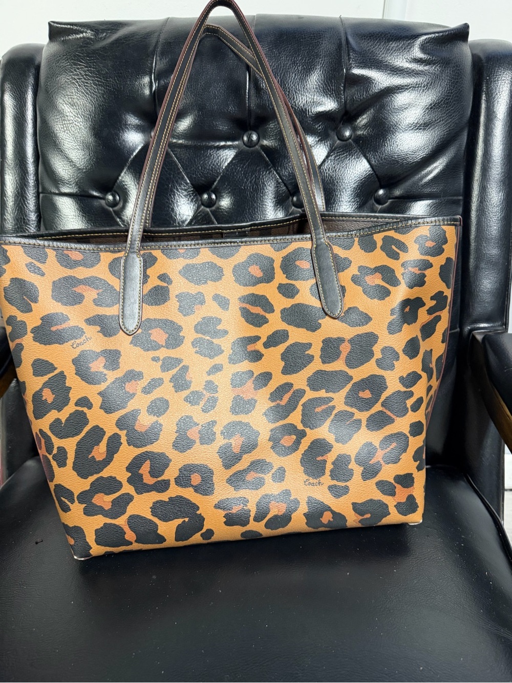 Coach Leopard-Print Tote in Brown and Black